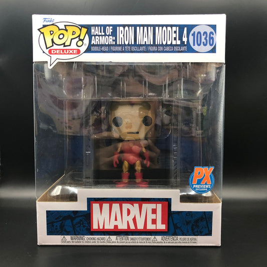 Funko Pop Deluxe de Iron Man, específicamente el modelo 4 de la serie Hall of Armor #1036
