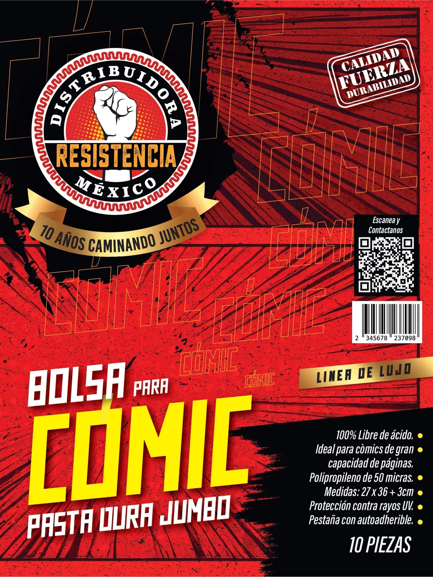 Bolsa Cómic Lujo Pasta Dura Jumbo 10 piezas