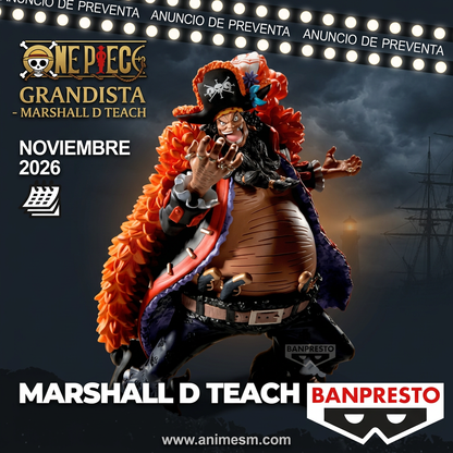 One Piece Grandista Marshall D. Teach Banpresto con fondo pirata, preventa noviembre 2026, Anime SM